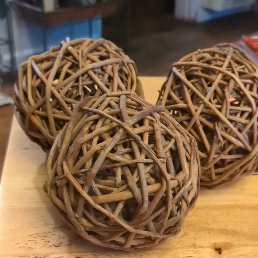 Rustic Rattan Woven Decorative Spheres